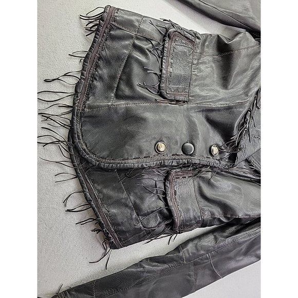 Scully Women's Leather Jacket Dark Brown Fringe Single Breasted Vintage Retro - Picture 3 of 9